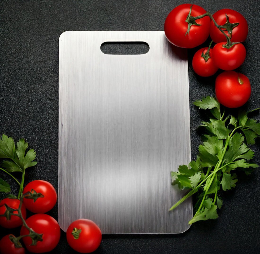 Katori titanium cutting board with tomatoes and herbs